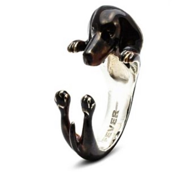 Dog Fever Jewelry - Dachshund Hug Ring in Sterling Silver and Enamel